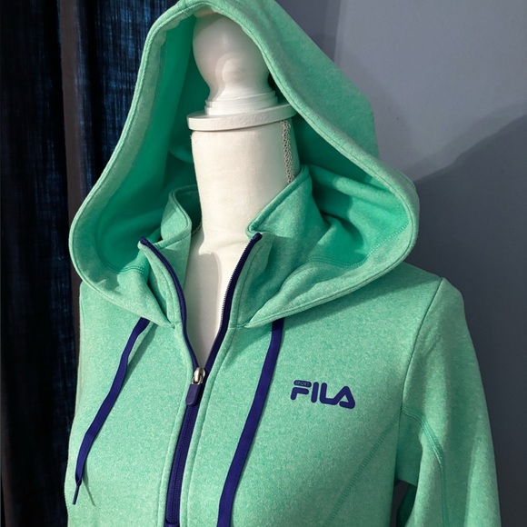 NWT Fila Sports Mint/blue trim pullover hoodie/zips up/thumbs open/pocket zips - Picture 11 of 13
